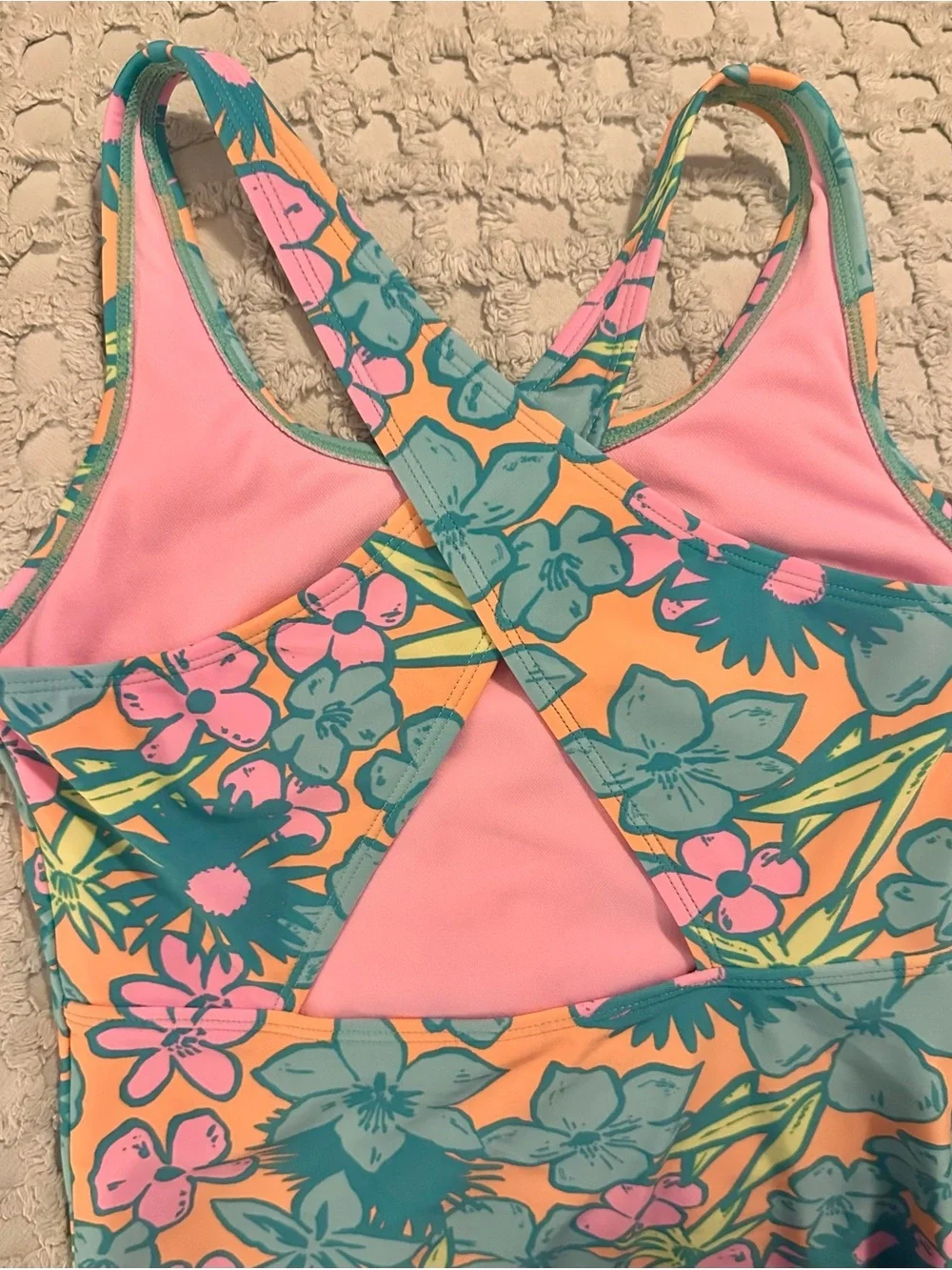 Cat & Jack Girls Floral One-Piece Swimsuit - Teal, Orange & Pink